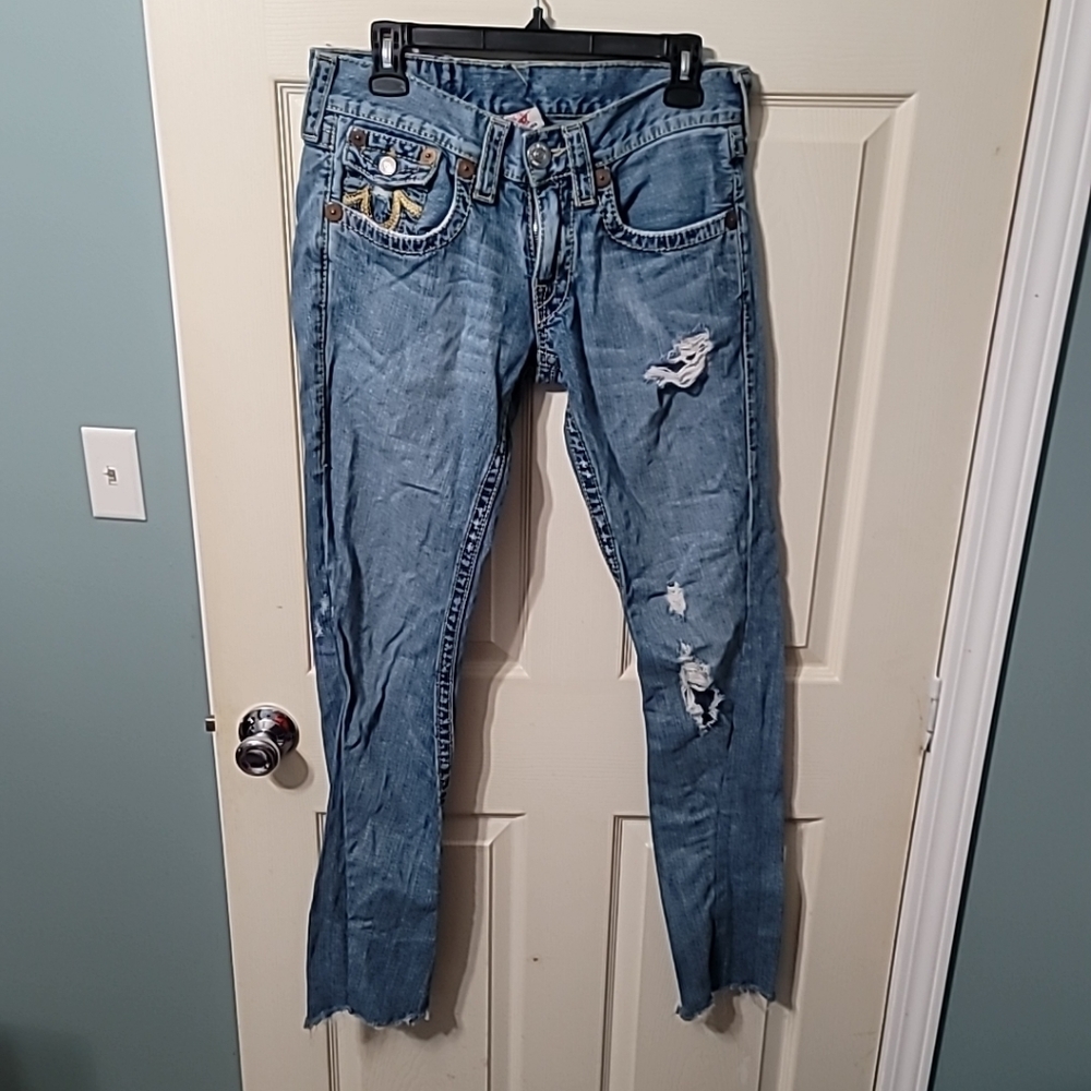TRUE RELIGION VINTAGE RAINBOW JOEY Twisted Raw Boot Jeans  Size 29x33 RARE!!!!!!